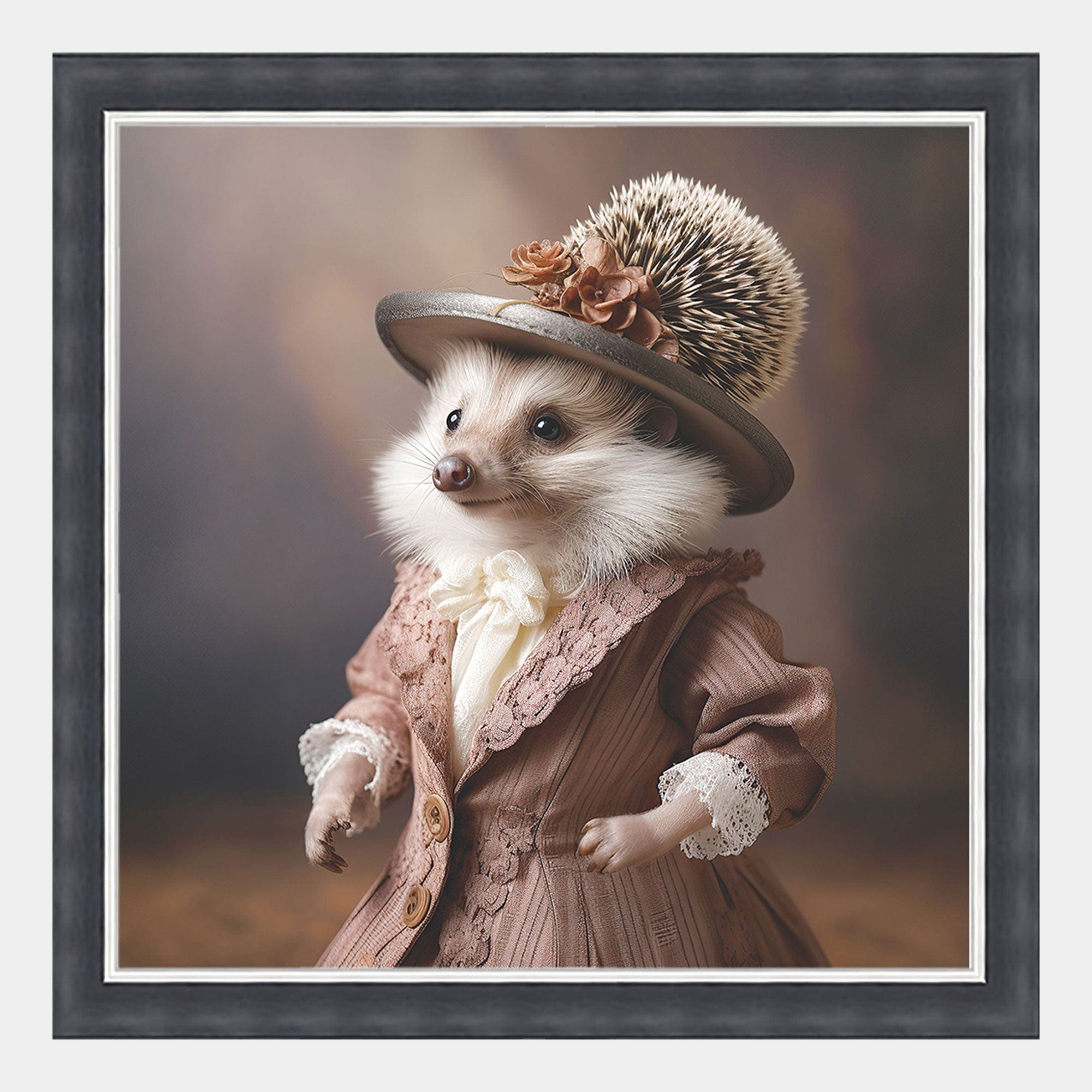 Dressed Up Female Hedgehog - Framed Wall Art Print