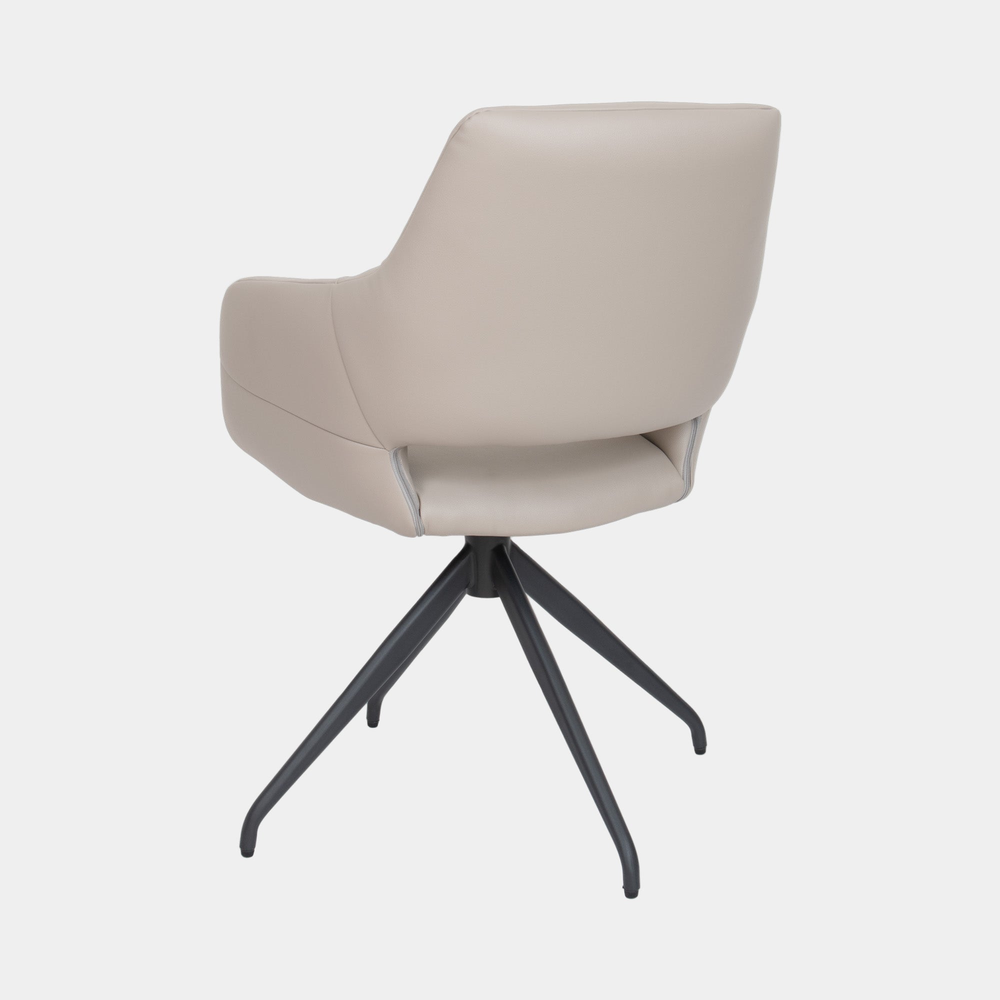 Swivel Dining Chair In Taupe PU With Black Metal Base