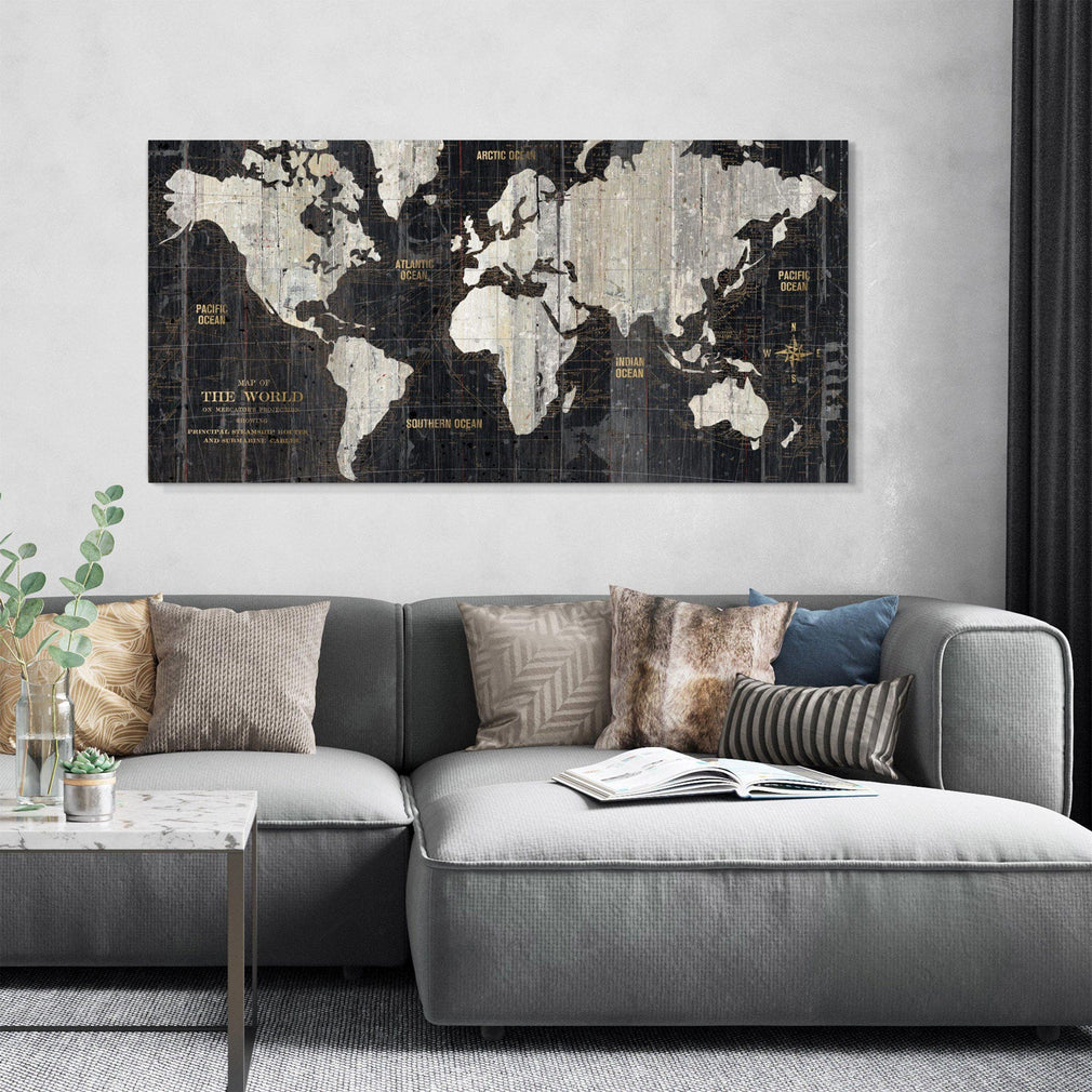 World Traveller Map - Framed Canvas By Wild Apple