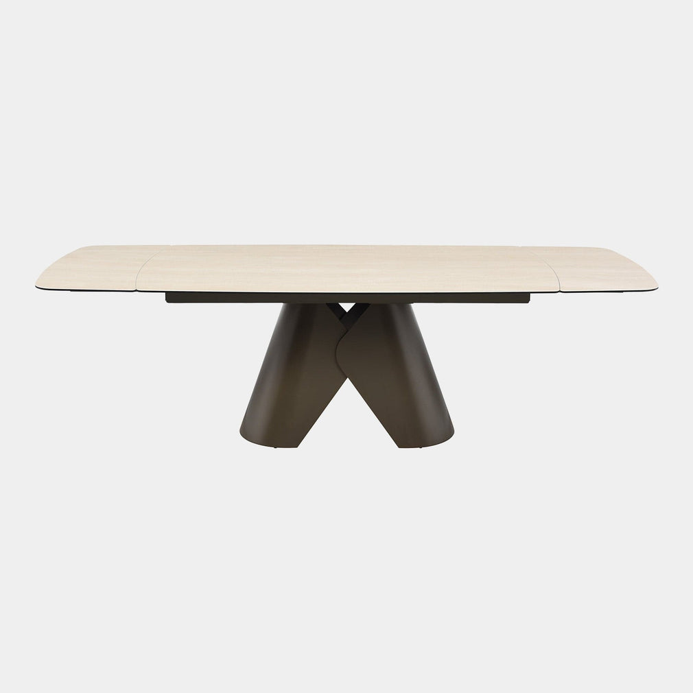 Verona - 180cm Extending Dining Table In Beige Ceramic with Vintage Bronze Base