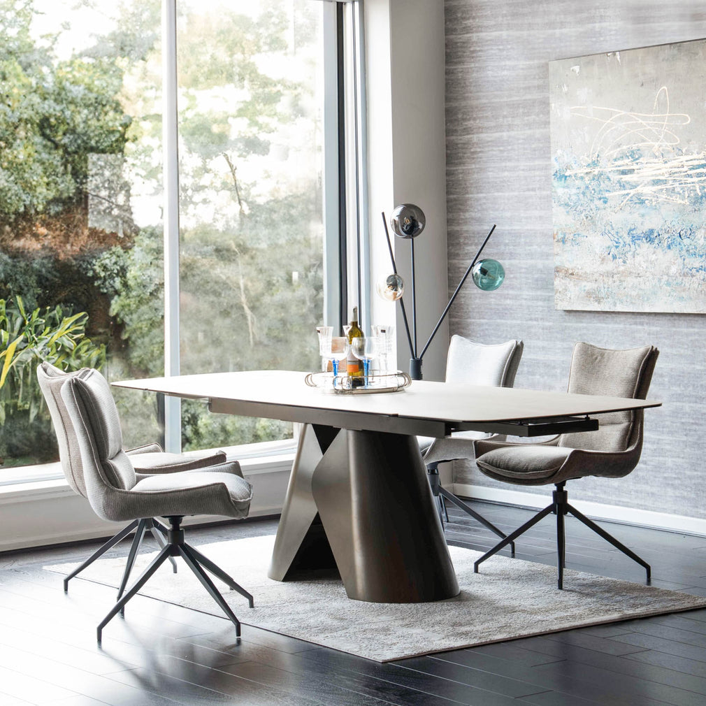 Verona - 180cm Extending Dining Table In Beige Ceramic with Vintage Bronze Base