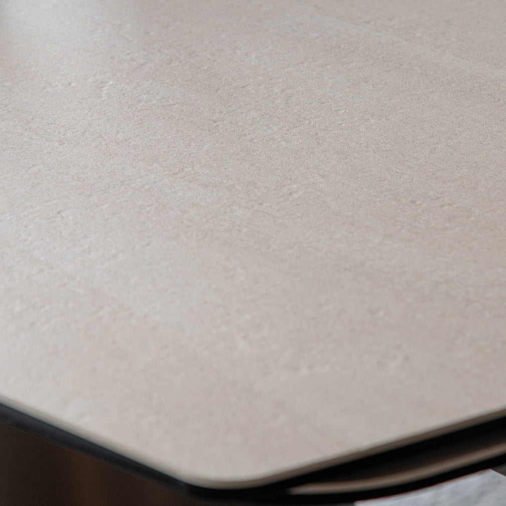 Verona - 180cm Extending Dining Table In Beige Ceramic with Vintage Bronze Base