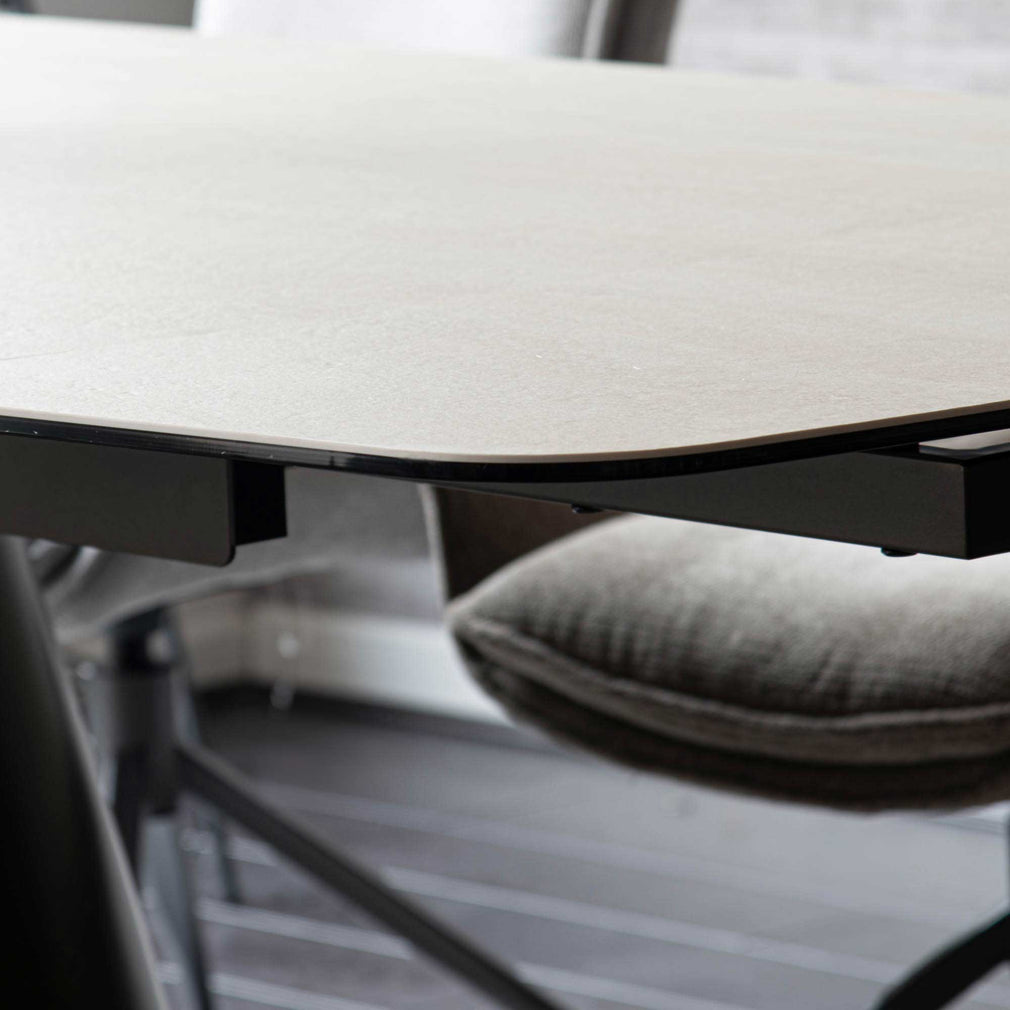 Verona - 180cm Extending Dining Table In Beige Ceramic with Vintage Bronze Base