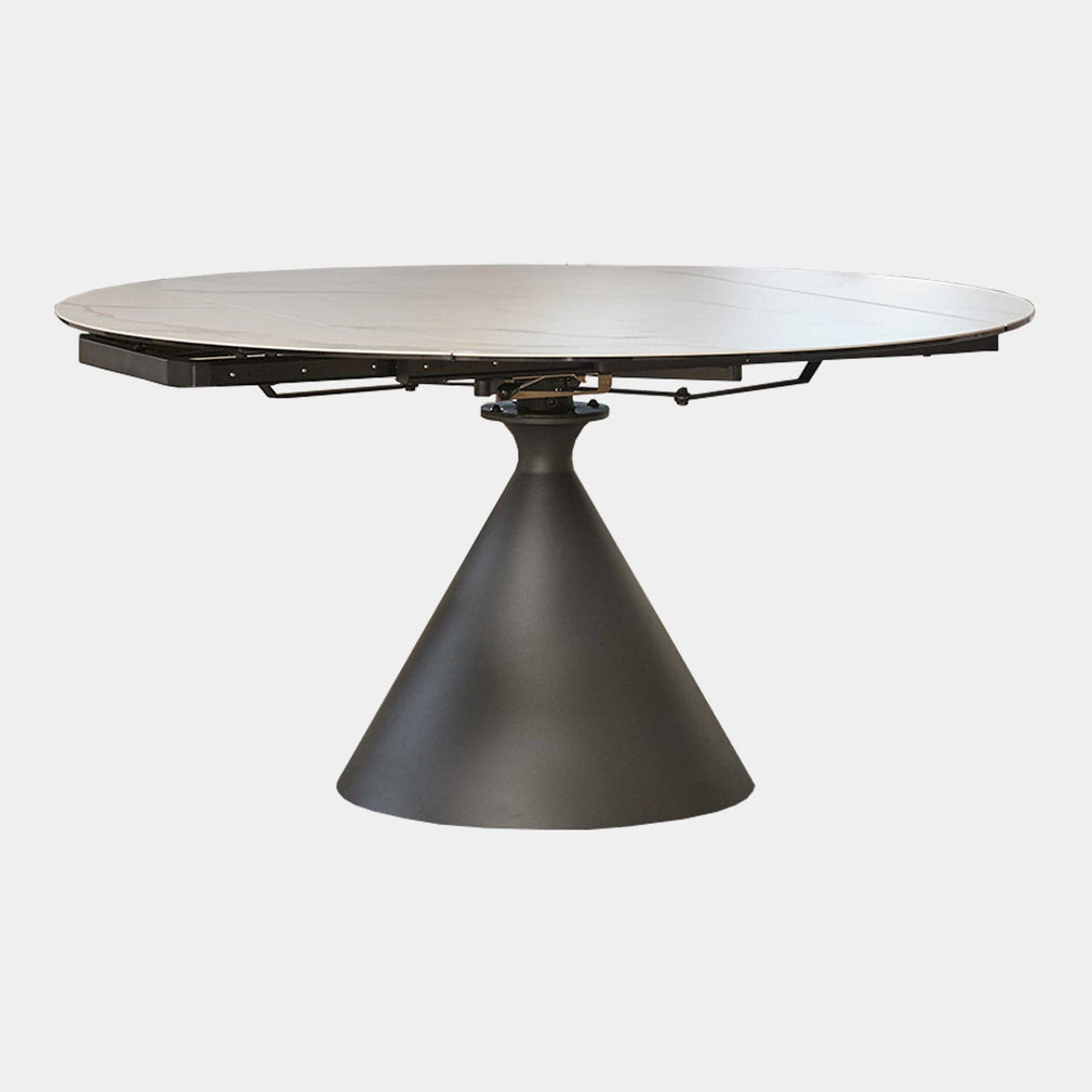 90cm Ext Dining Table In SH1113 Matt White Ceramic Charcoal Grey Base