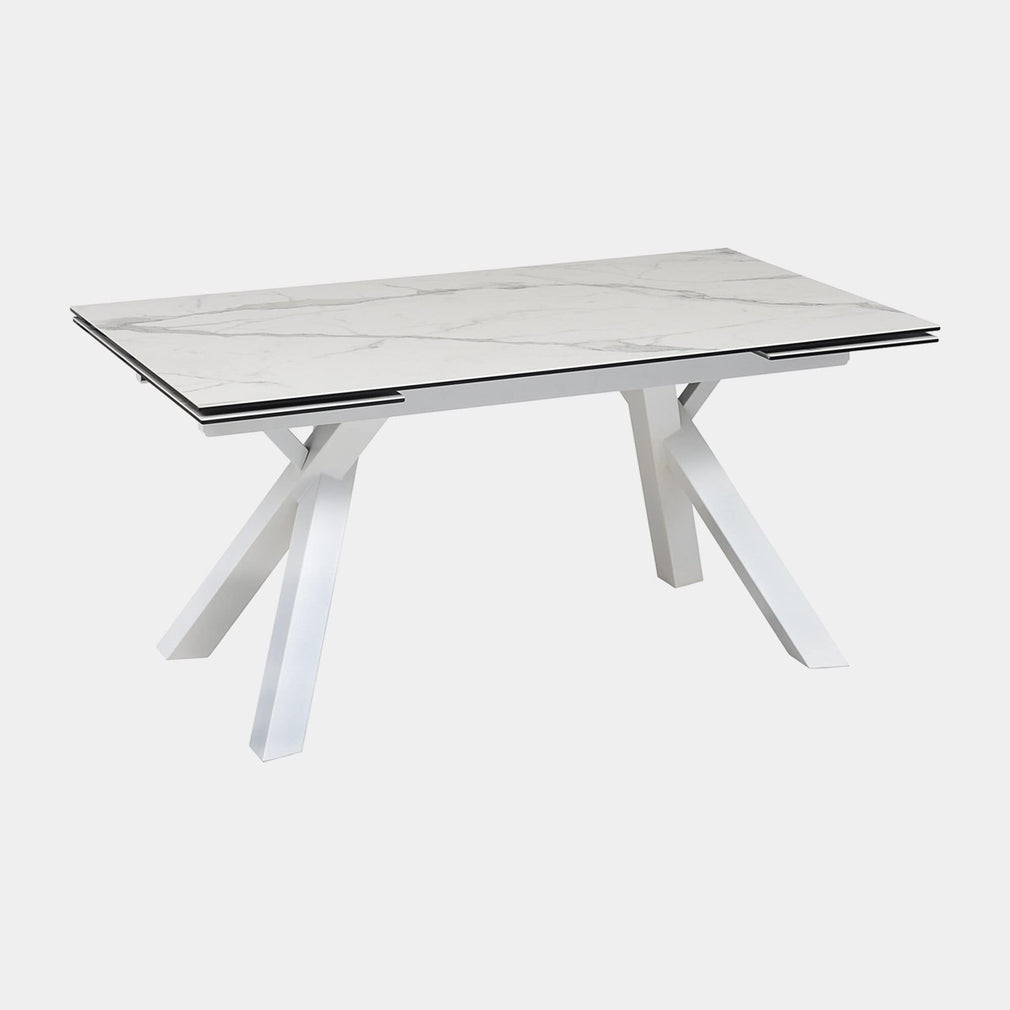 Scanno - 160cm Extending Dining Table In Matt White Ceramic with White Legs