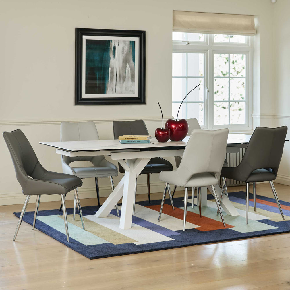 Scanno - 160cm Extending Dining Table In Matt White Ceramic with White Legs