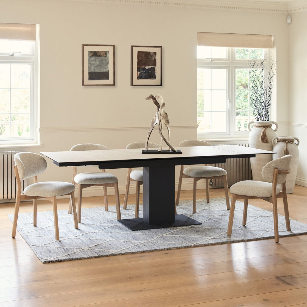 160cm Ext Dining Table In 0102R Cream Ceramic With Charcoal Base