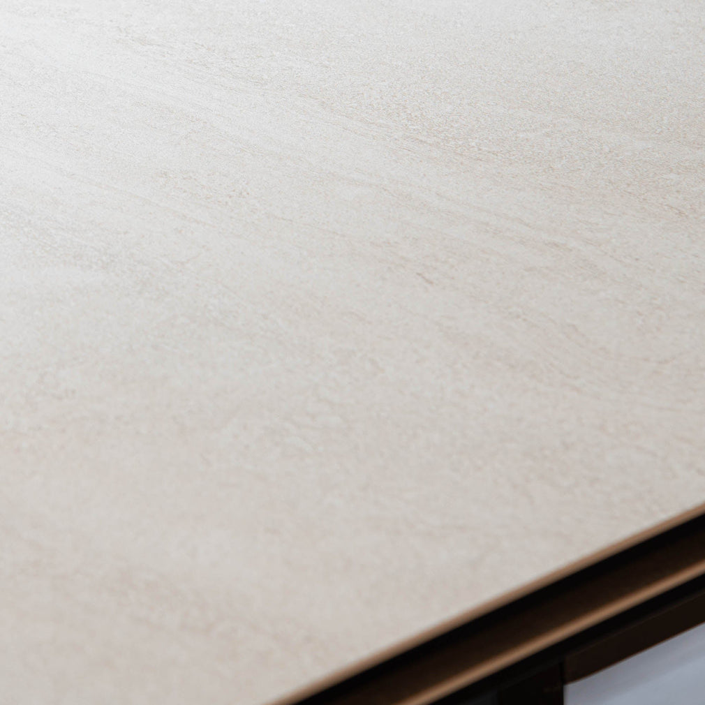 160cm Ext Dining Table In 0102R Cream Ceramic With Charcoal Base