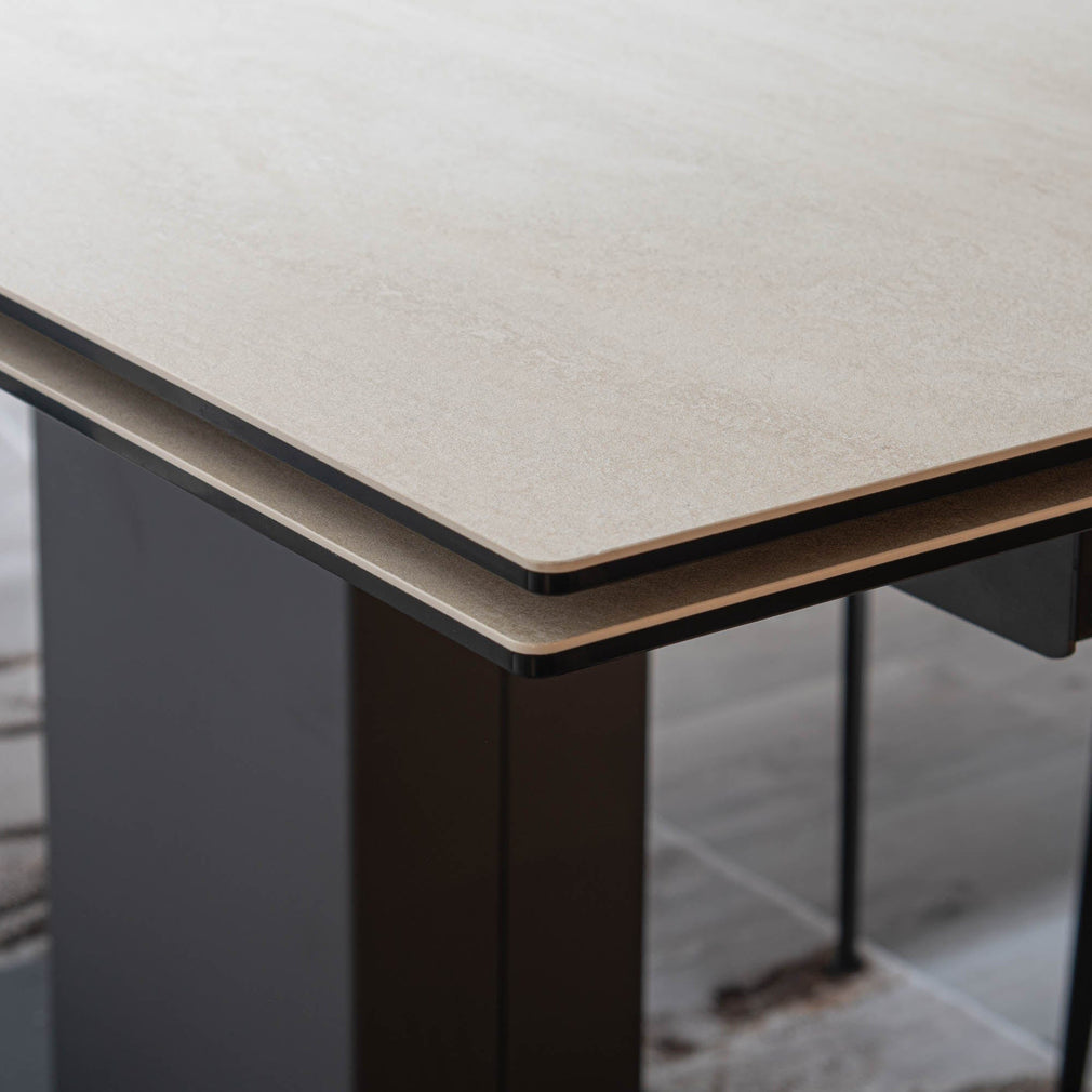 160cm Ext Dining Table In 0102R Cream Ceramic With Charcoal Base