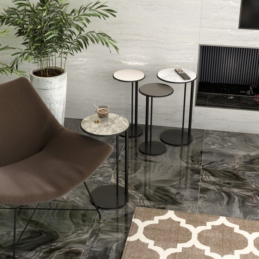 Toulon - Large Side Table In White Marble Ceramic