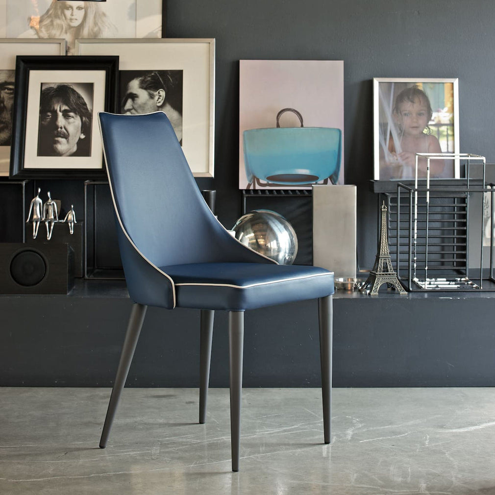 Chair Metal Frame In Premium Eco Leather (PG1) With Contrast Piping