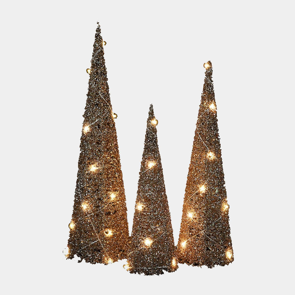 Lit Glitter Trees Set of 3 (GI)
