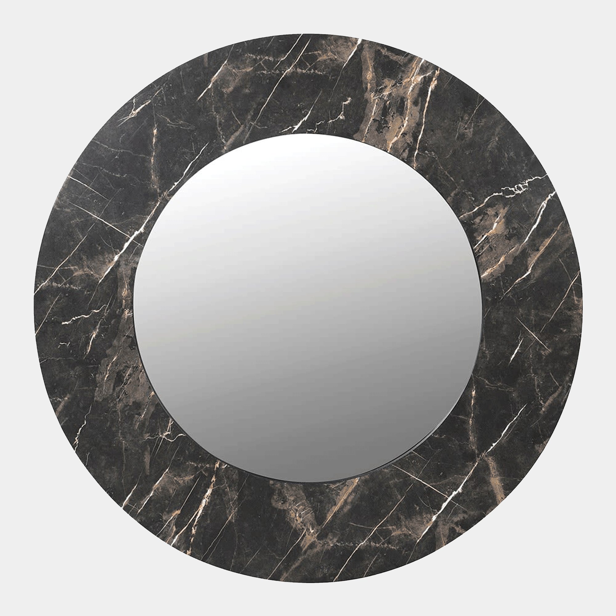 Raven Faux Black Marble Round Mirror (WG)