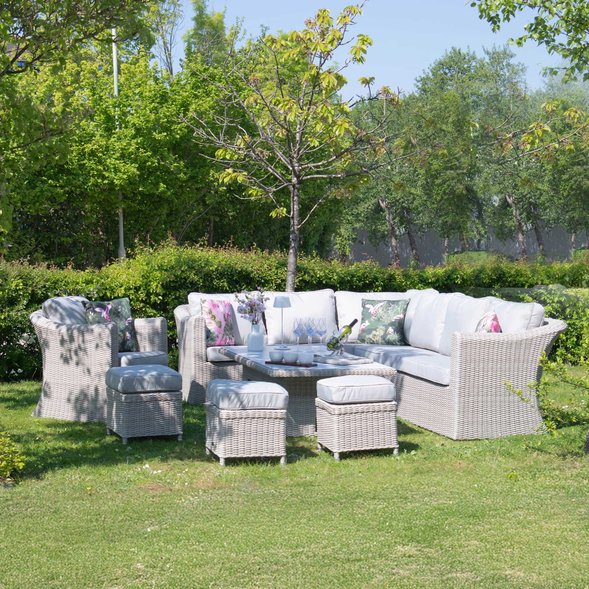 Deluxe Corner Dining Set With Rising Table In Light Grey With Ceramic Top