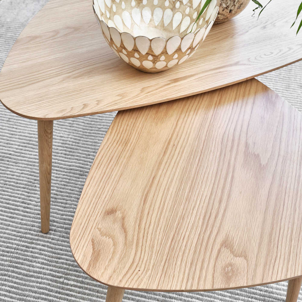 Riley - Triangular Nest Of Tables In Natural Oak Finish