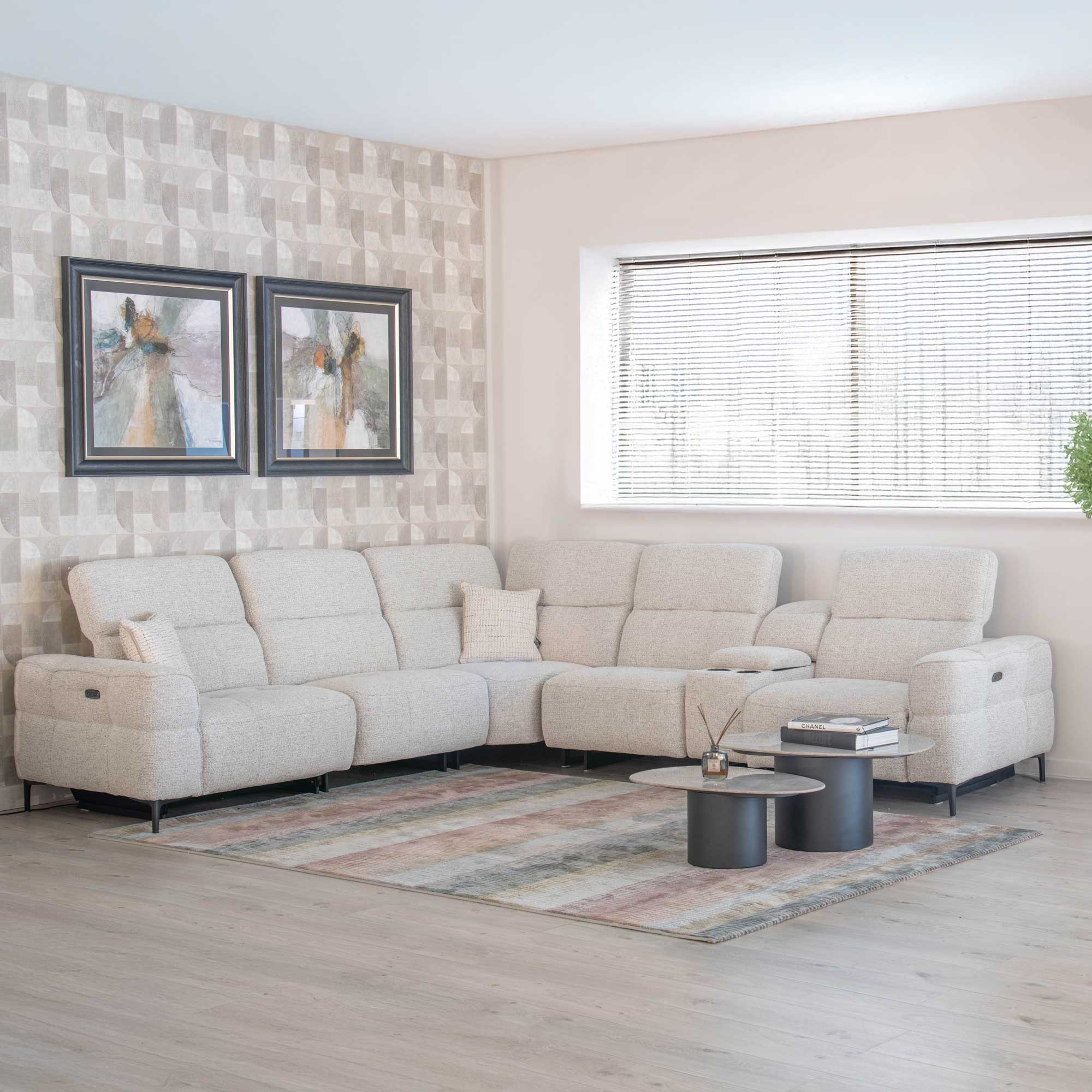 Large Corner Group With LHF Storage Console With Power Recliners In Fabric