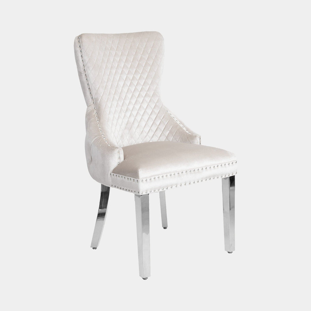 Izmir - 120cm Dining Table With Grey Marble Top & 4 Cream Lion Head Chairs