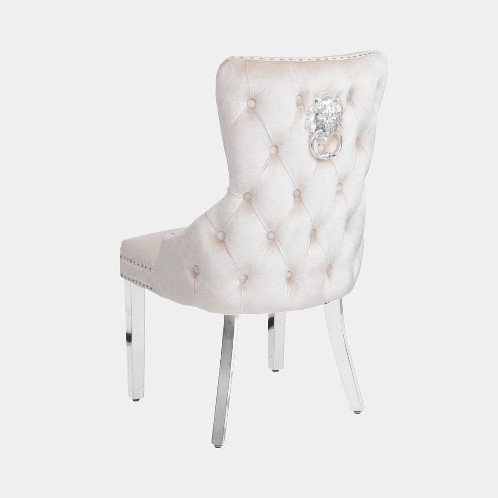 Izmir - 120cm Dining Table With Grey Marble Top & 4 Cream Lion Head Chairs