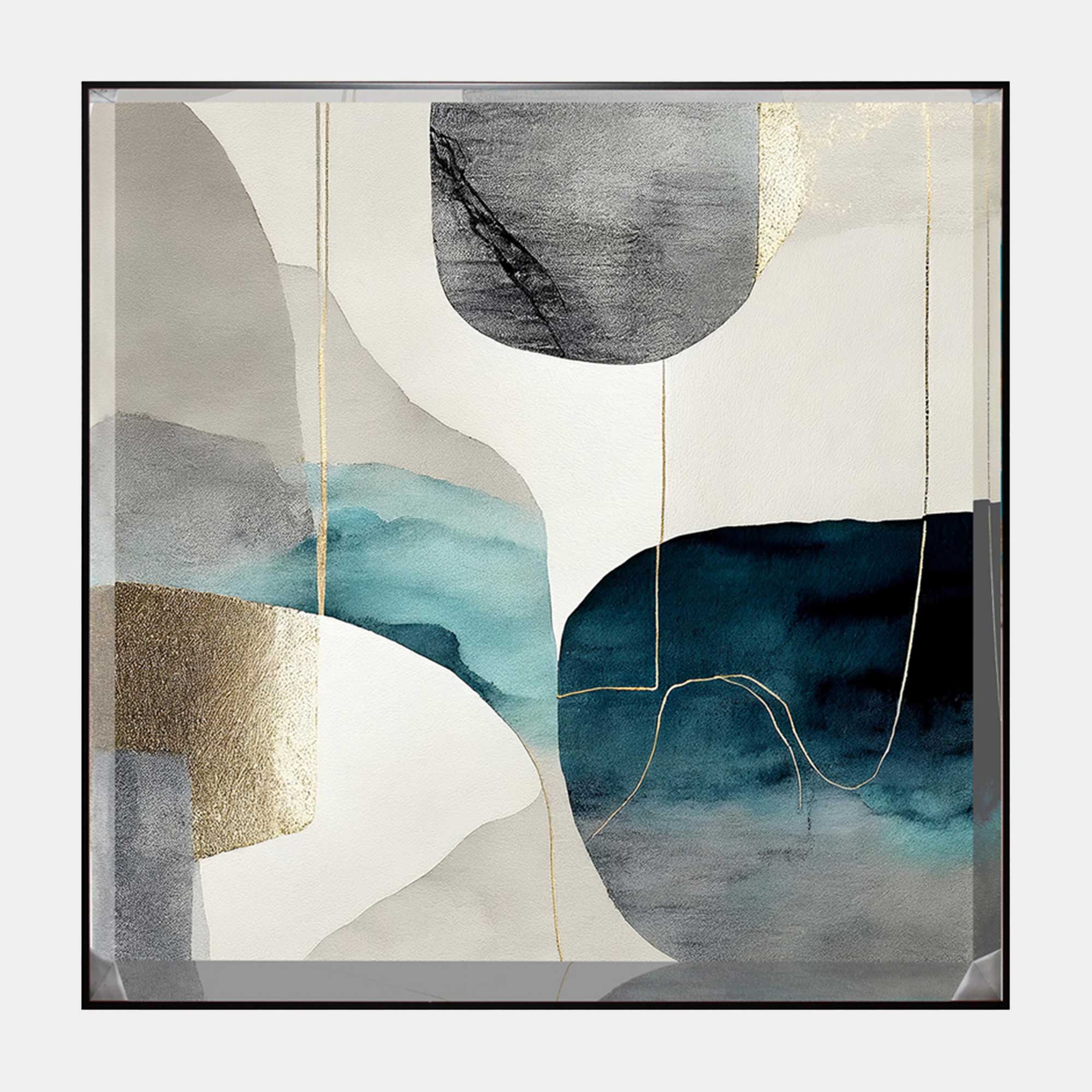 Aqual Pebbles I - Abstract Art with Foil