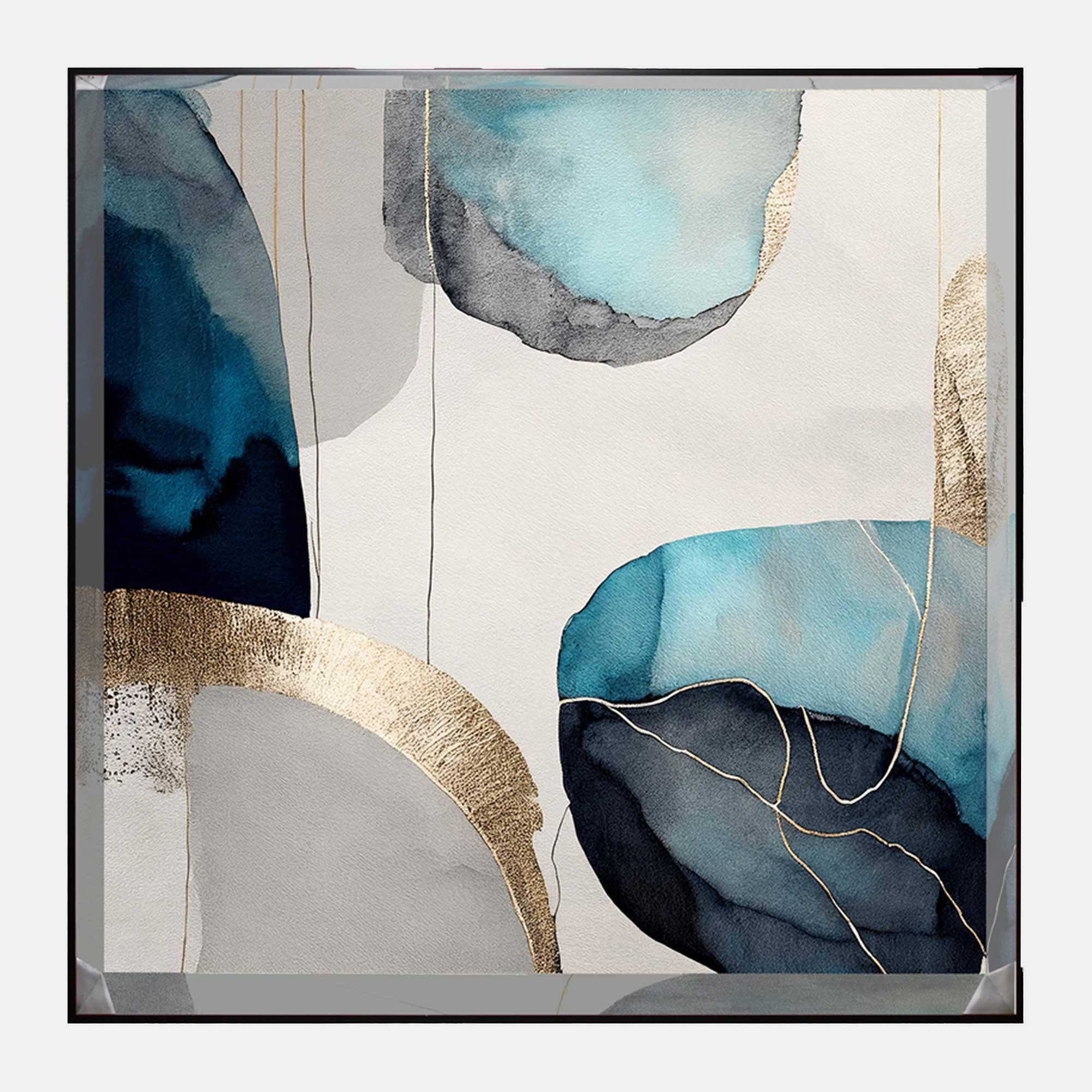 Aqual Pebbles II - Abstract Art with Foil