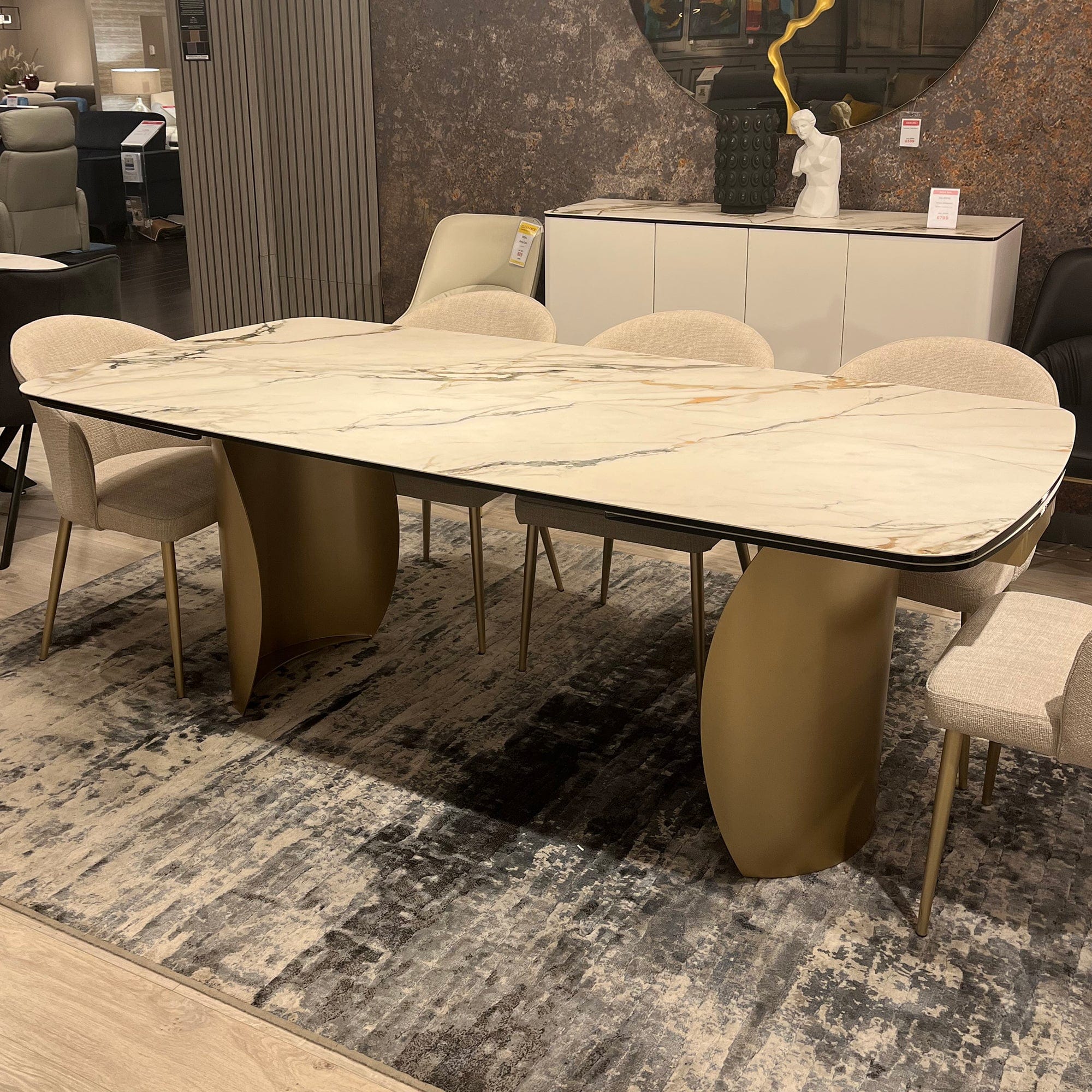 Majestic Floor Model 200cm Extending Dining Table With White Ceramic Top