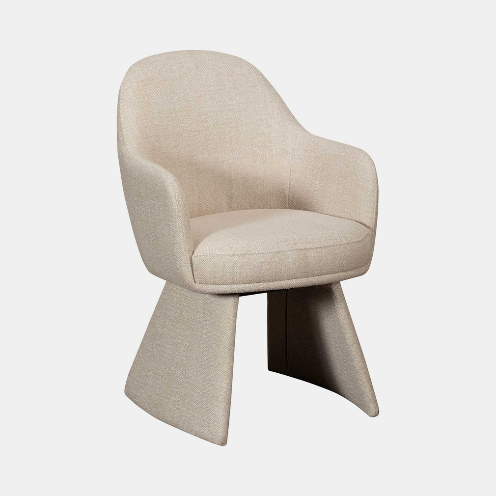 Swivel Dining Armchair In Cream Fabric