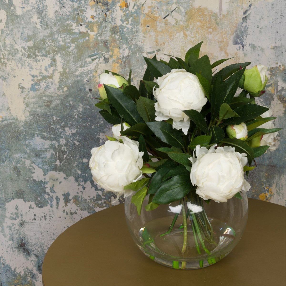Artificial White Peony Bouquet in Glass Vase - Luxury Faux Flower Arrangement