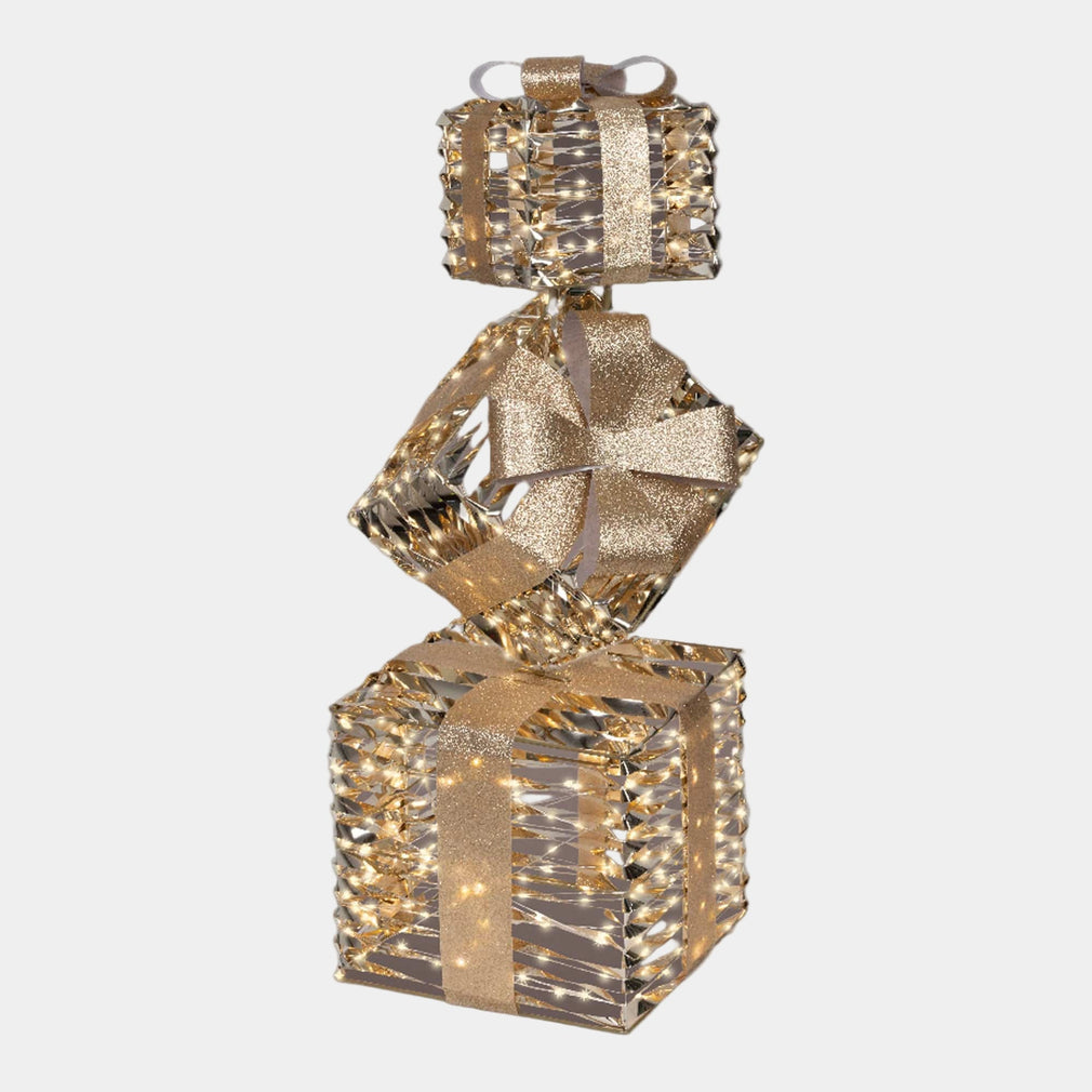 Ribbons of Gold LED Presents - Small Light Up Christmas Decoration