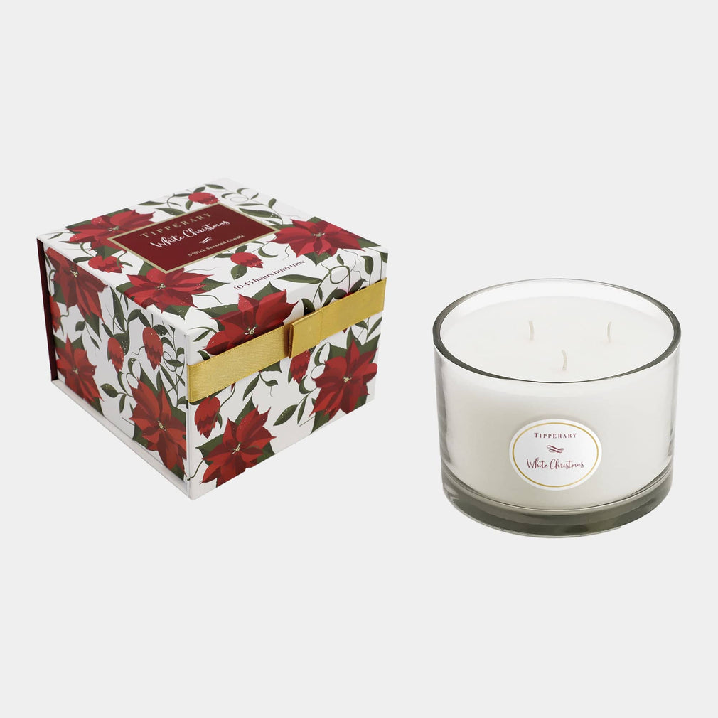 Poinsettia - White Christmas 3 Wick Candle