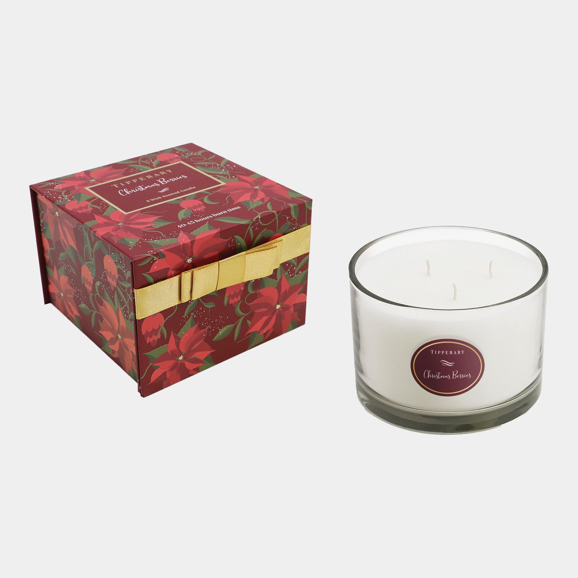 Poinsettia - Christmas Berries 3 Wick Candle