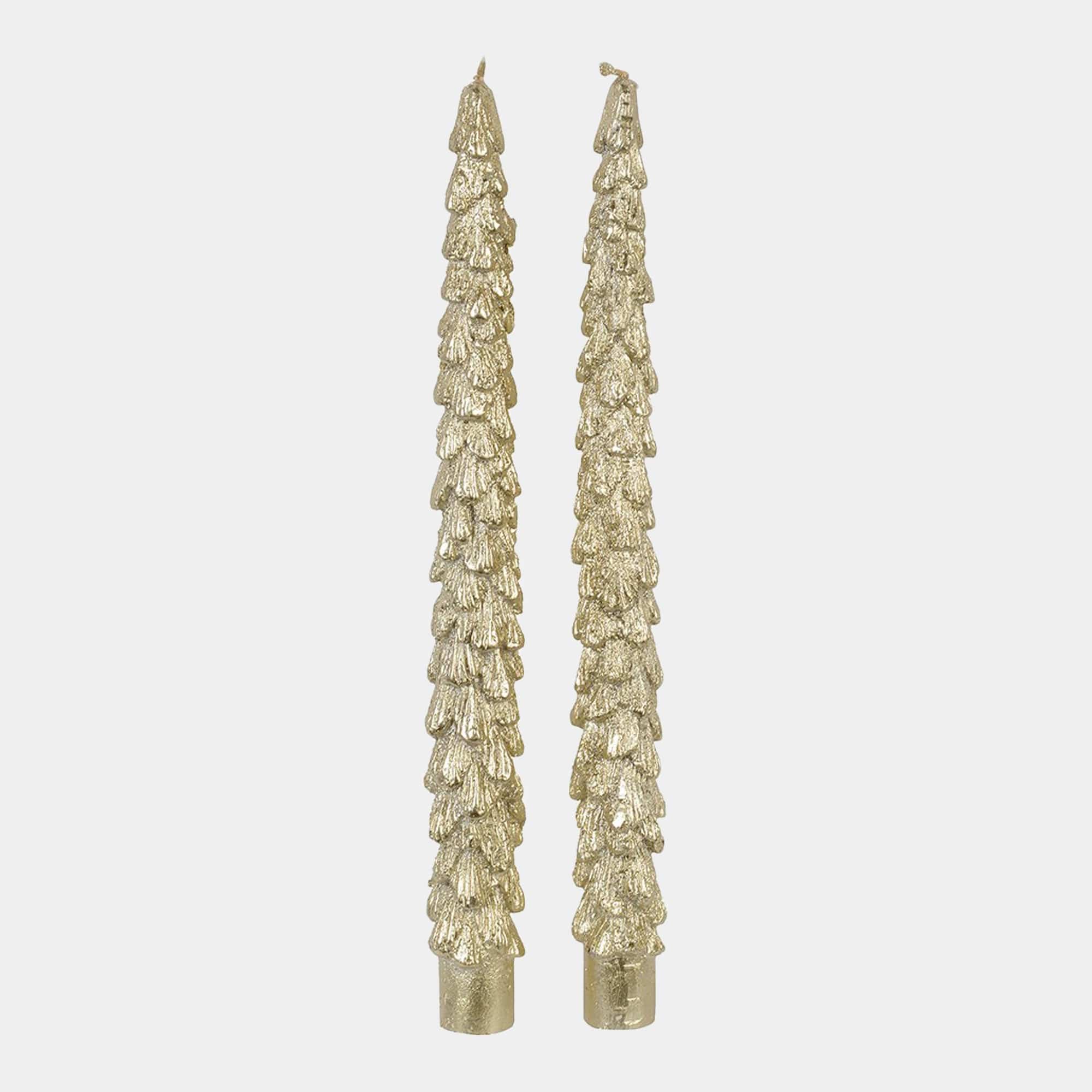 Christmas Tree Candles - Set of 2, Gold