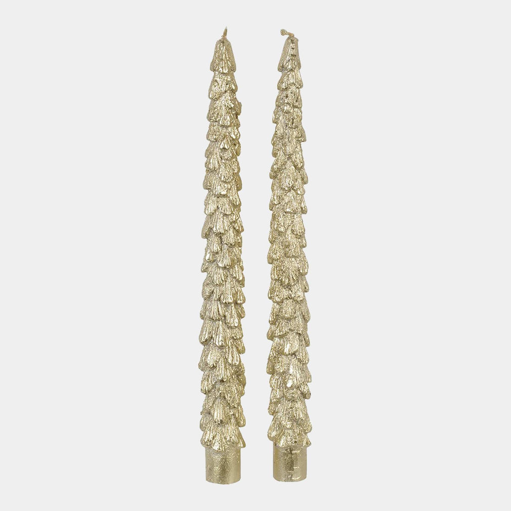 Christmas Tree Candles - Set of 2, Gold