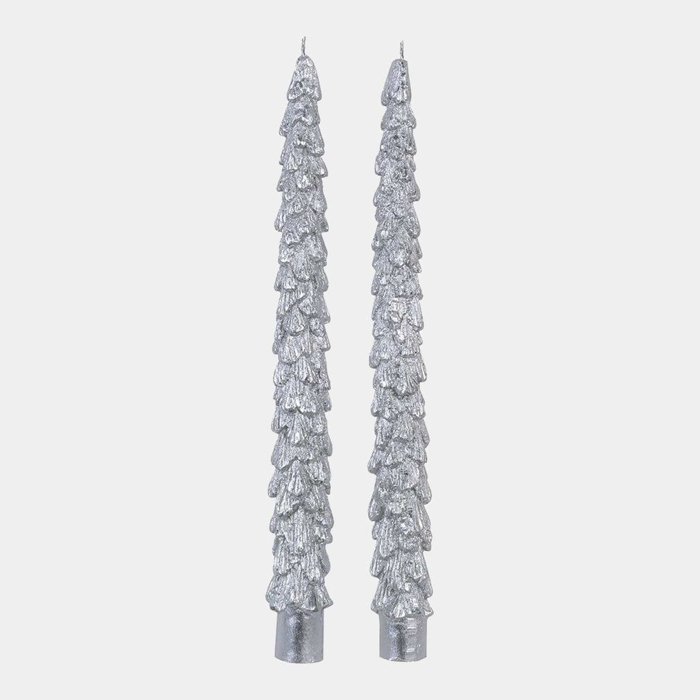 Christmas Tree Candles - Set of 2, Silver
