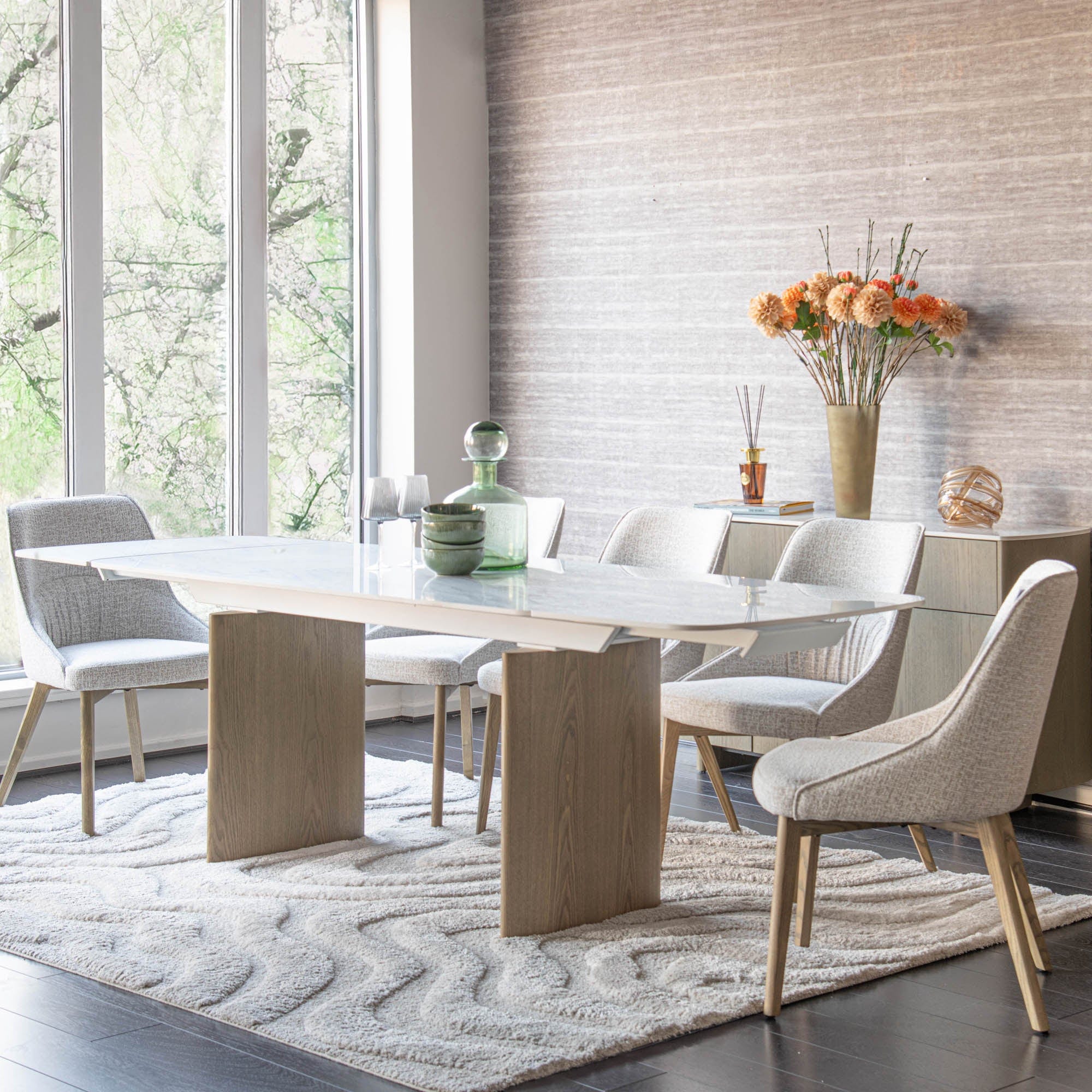 180cm Extending Dining Table With White Marble Effect Ceramic Top