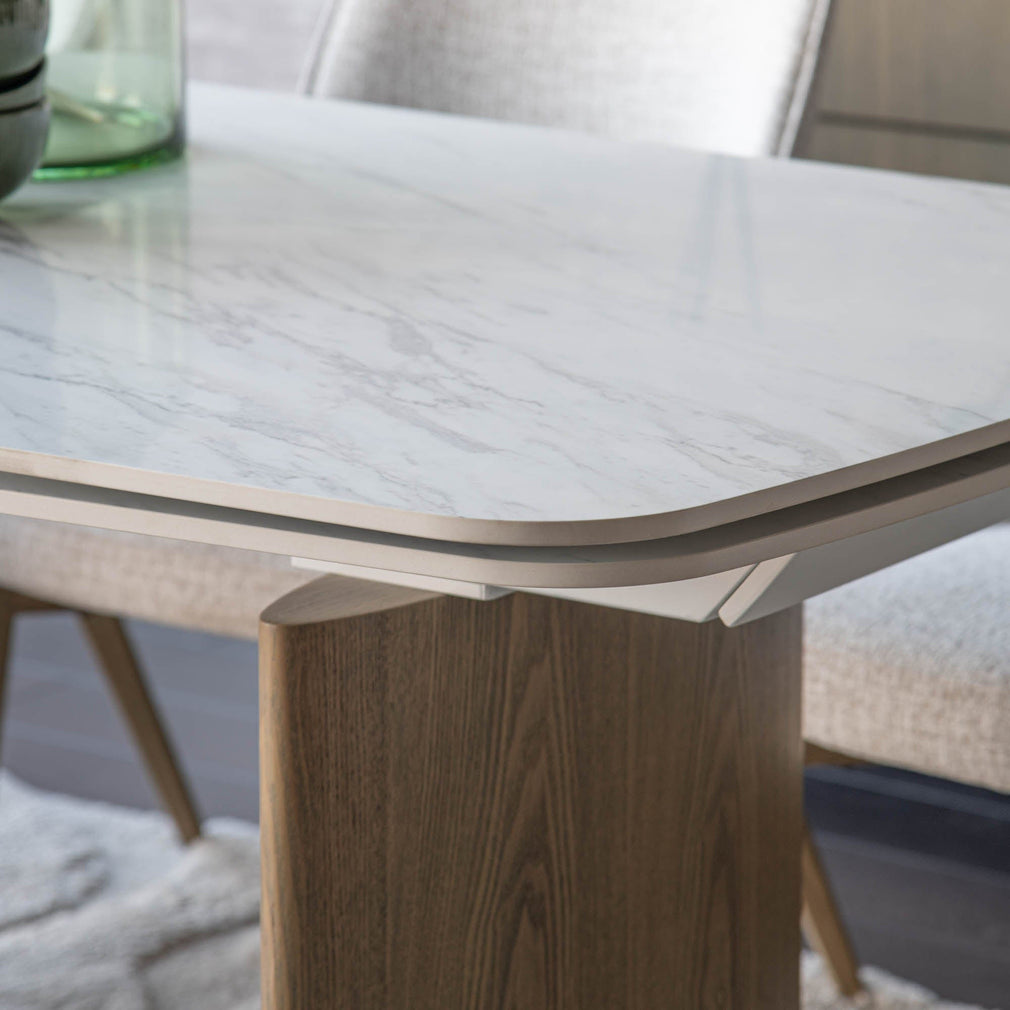 180cm Extending Dining Table With White Marble Effect Ceramic Top