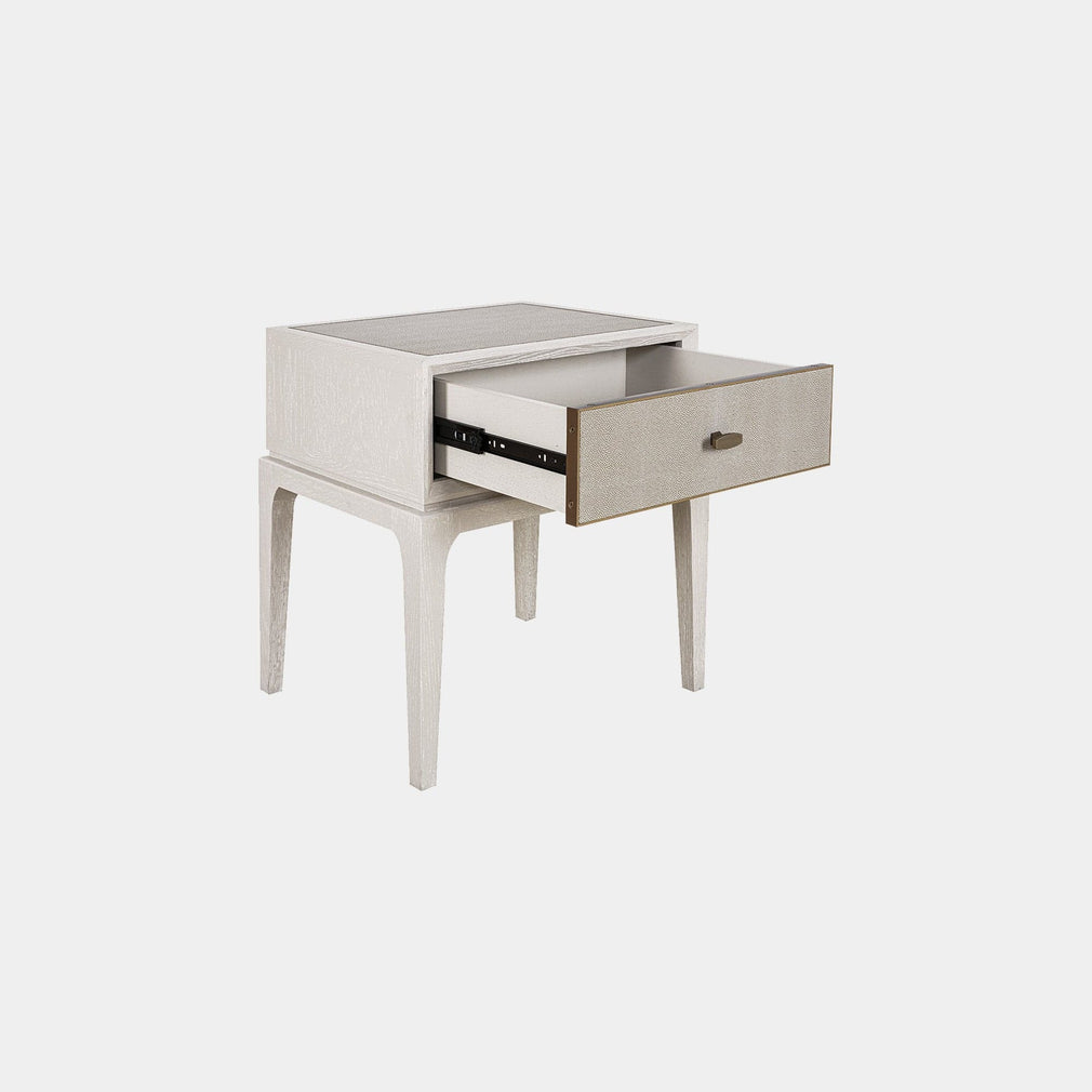 1 Drawer Night Stand In Ivory & Grey Shagreen