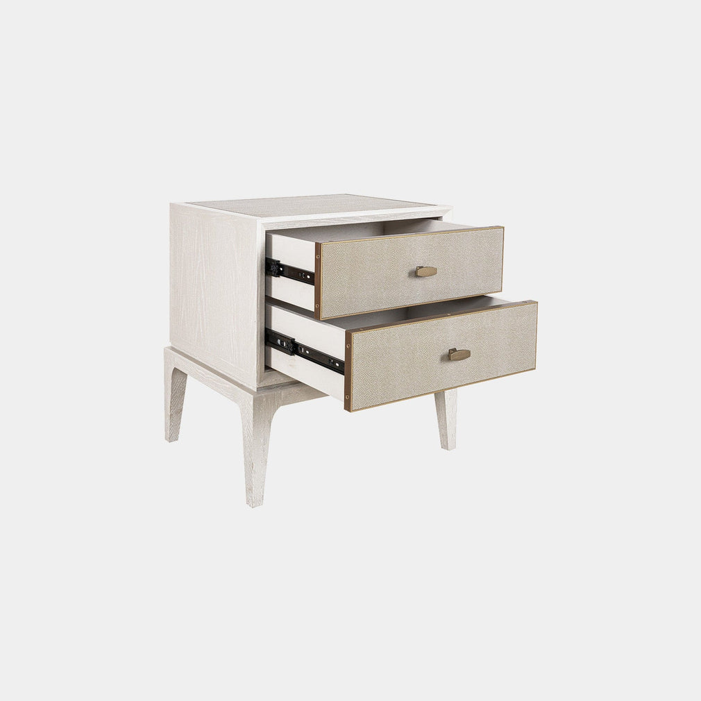 2 Drawer Night Stand In Ivory & Grey Shagreen