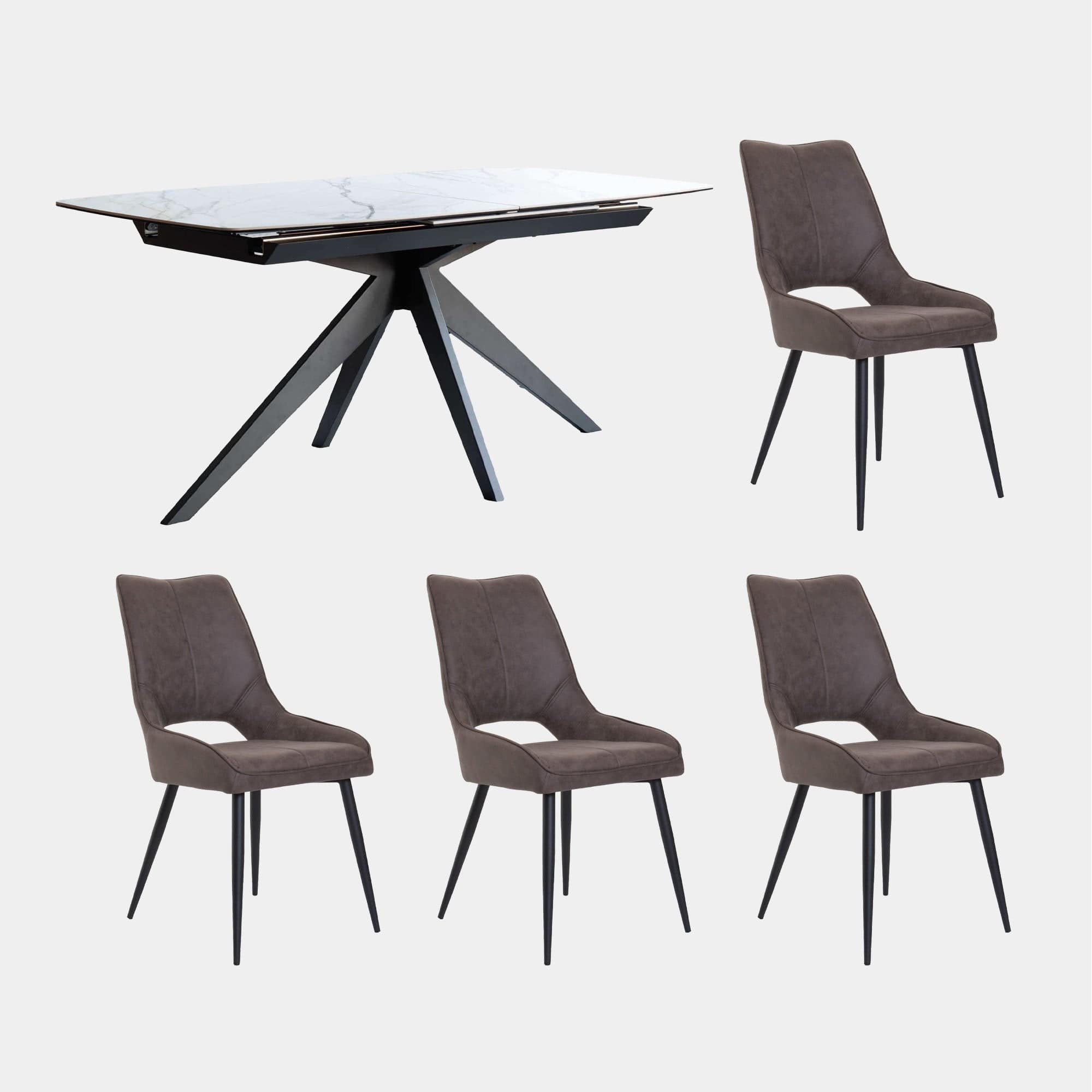 Teatro - 180cm Extending Dining Table With Ceramic Top & 4 Marco Chairs in Vintage Brown Fabric