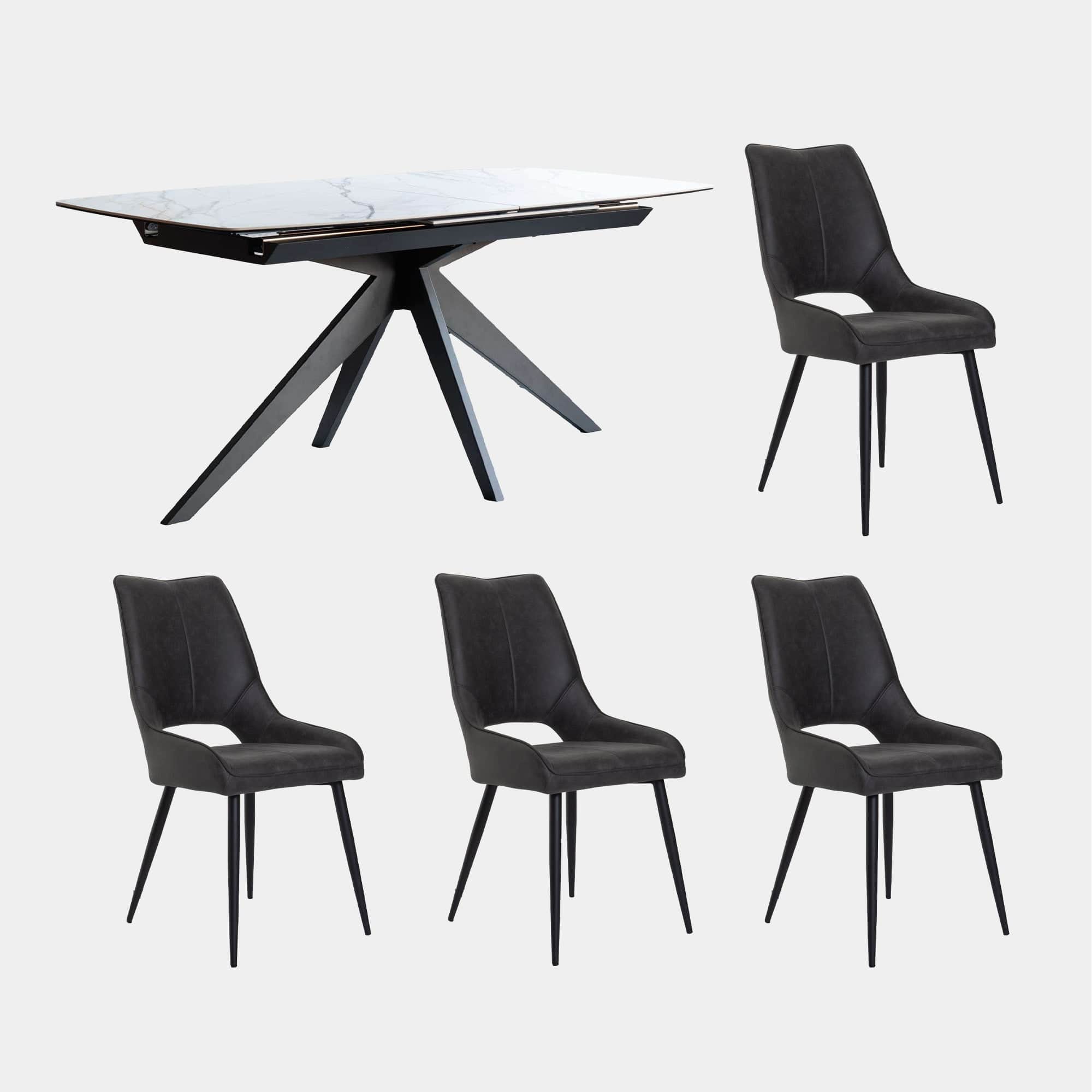 Teatro - 180cm Extending Dining Table With Ceramic Top & 4 Marco Chairs in Vintage Grey Fabric
