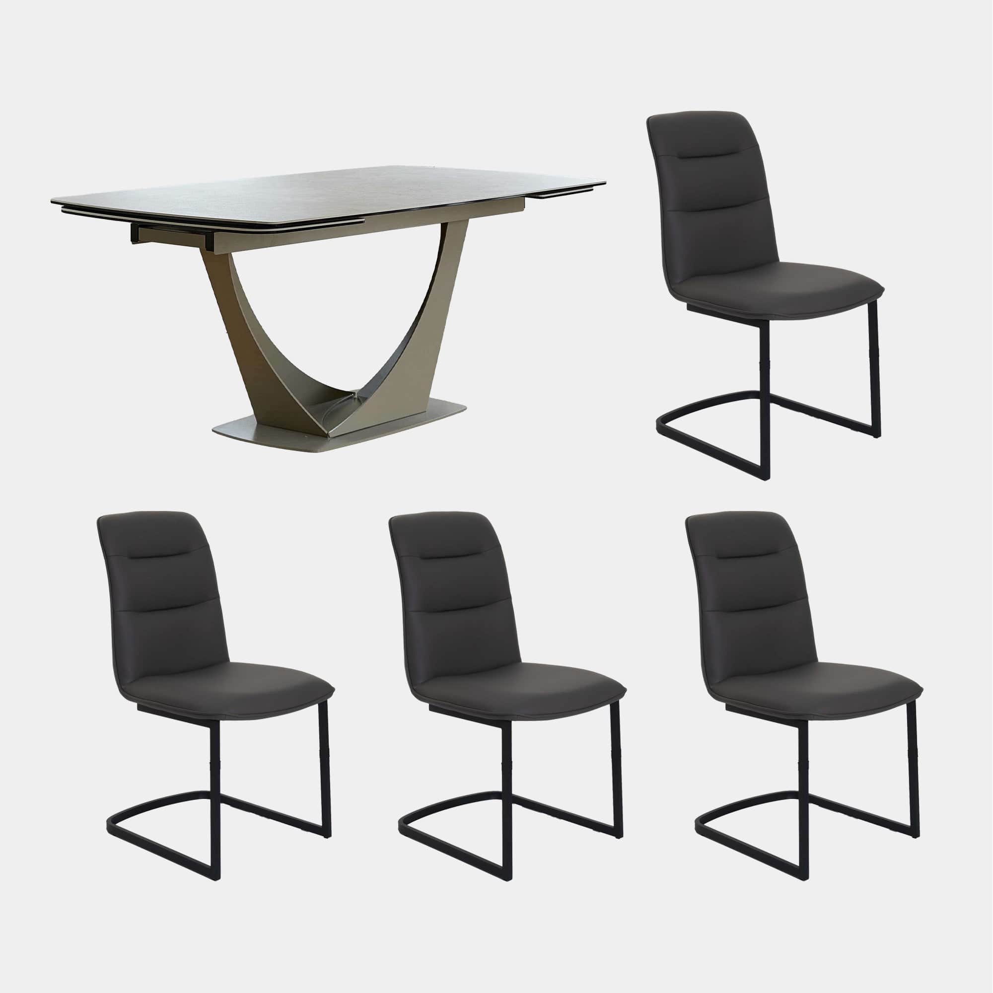 Bari - 180cm Extending Cermaic Dining Table With & 4 Bartoli Chairs In Grey PU