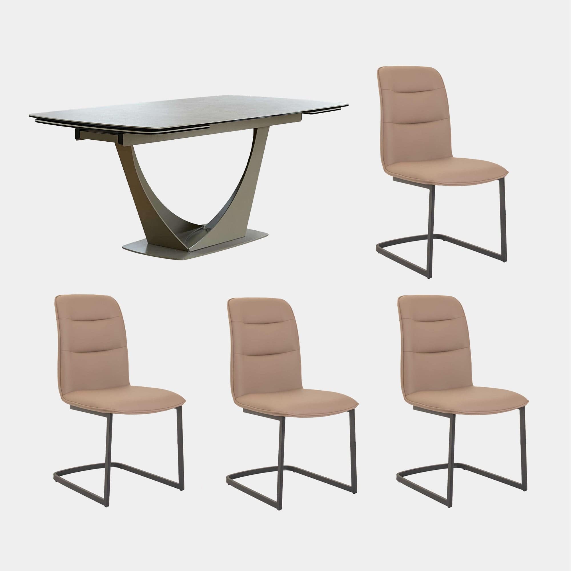 Bari - 180cm Extending Cermaic Dining Table With & 4 Bartoli Chairs In Sand PU