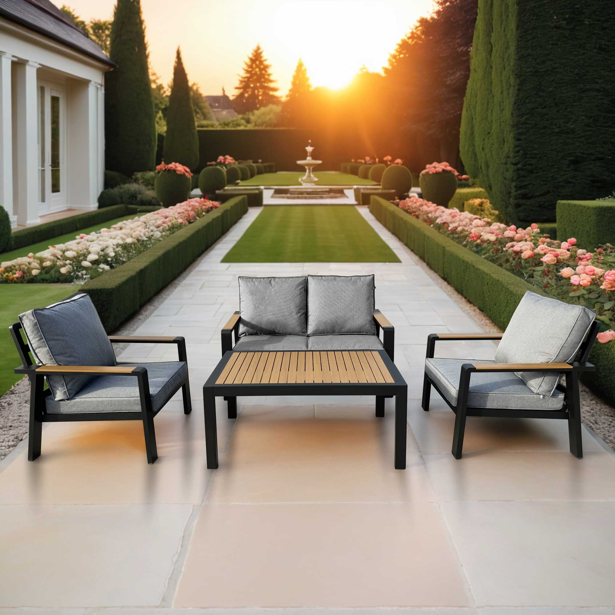 Antigua - 2 Seat Sofa Set In Grey Aluminium With Wood Effect