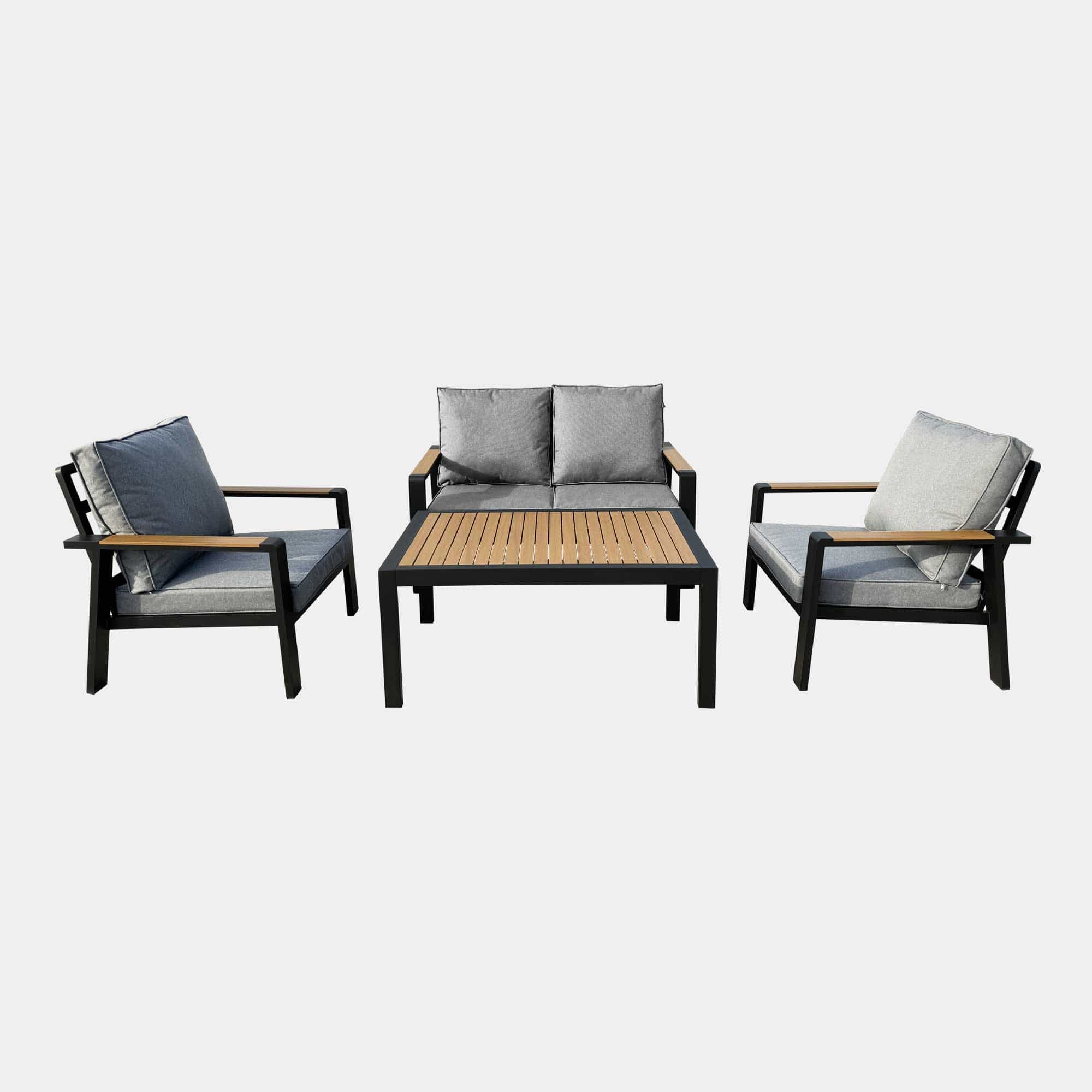 Antigua - 2 Seat Sofa Set In Grey Aluminium With Wood Effect