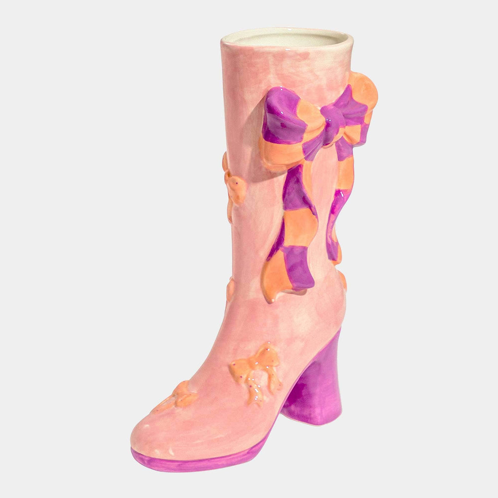 Lacey - Ribbon Bow Heeled Boot Vase