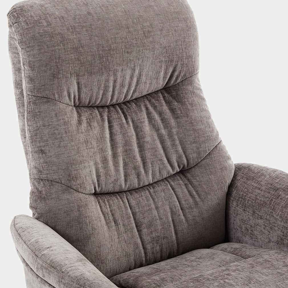 Alberta - Swivel Recliner Chair & Stool In Fabric Ash, Black Base