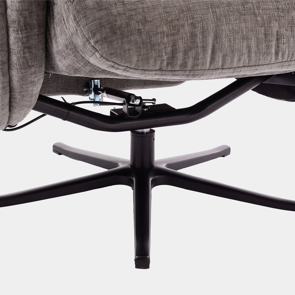 Alberta - Swivel Recliner Chair & Stool In Fabric Ash, Black Base