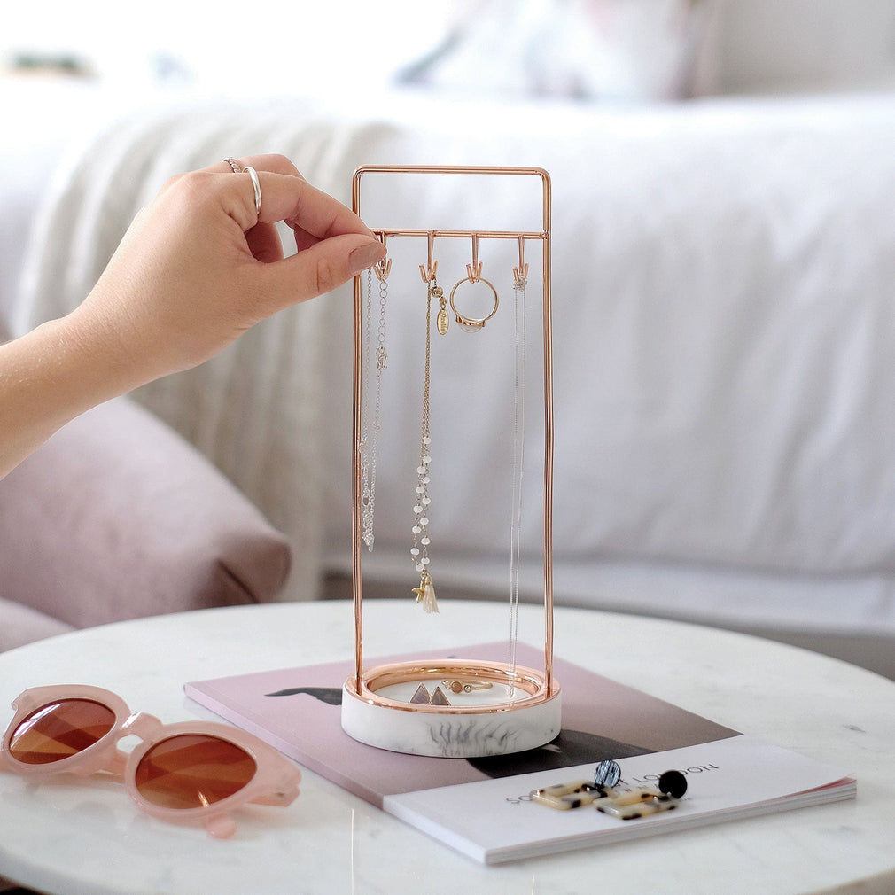 Stackers - 8 Hook Jewellery Stand with Marble Effect Base