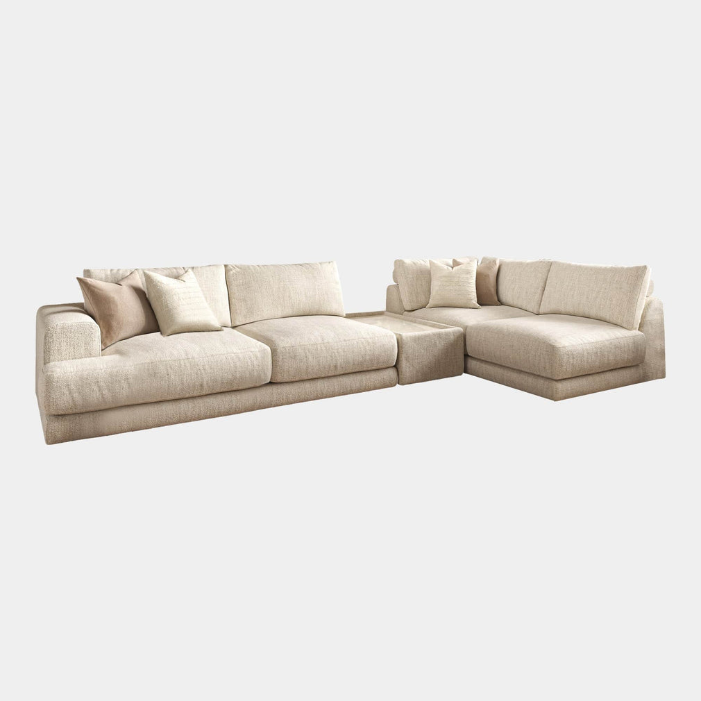 Linear - Large LHF Corner Group With Rectangular Glass Top Table In Fabric