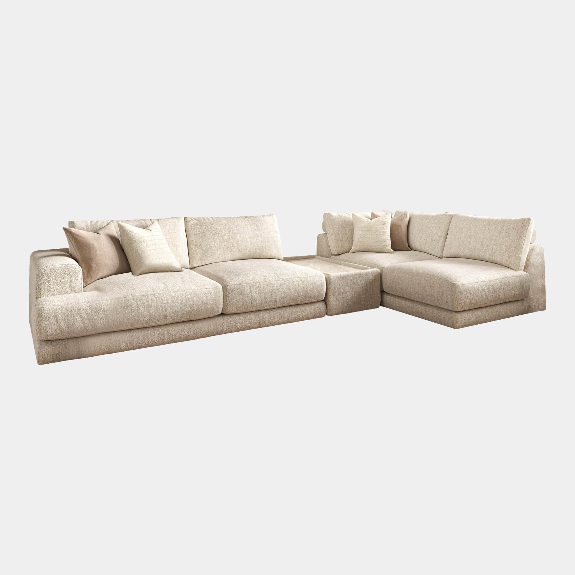 Linear - Large LHF Corner Group With Rectangular Glass Top Table In Fabric