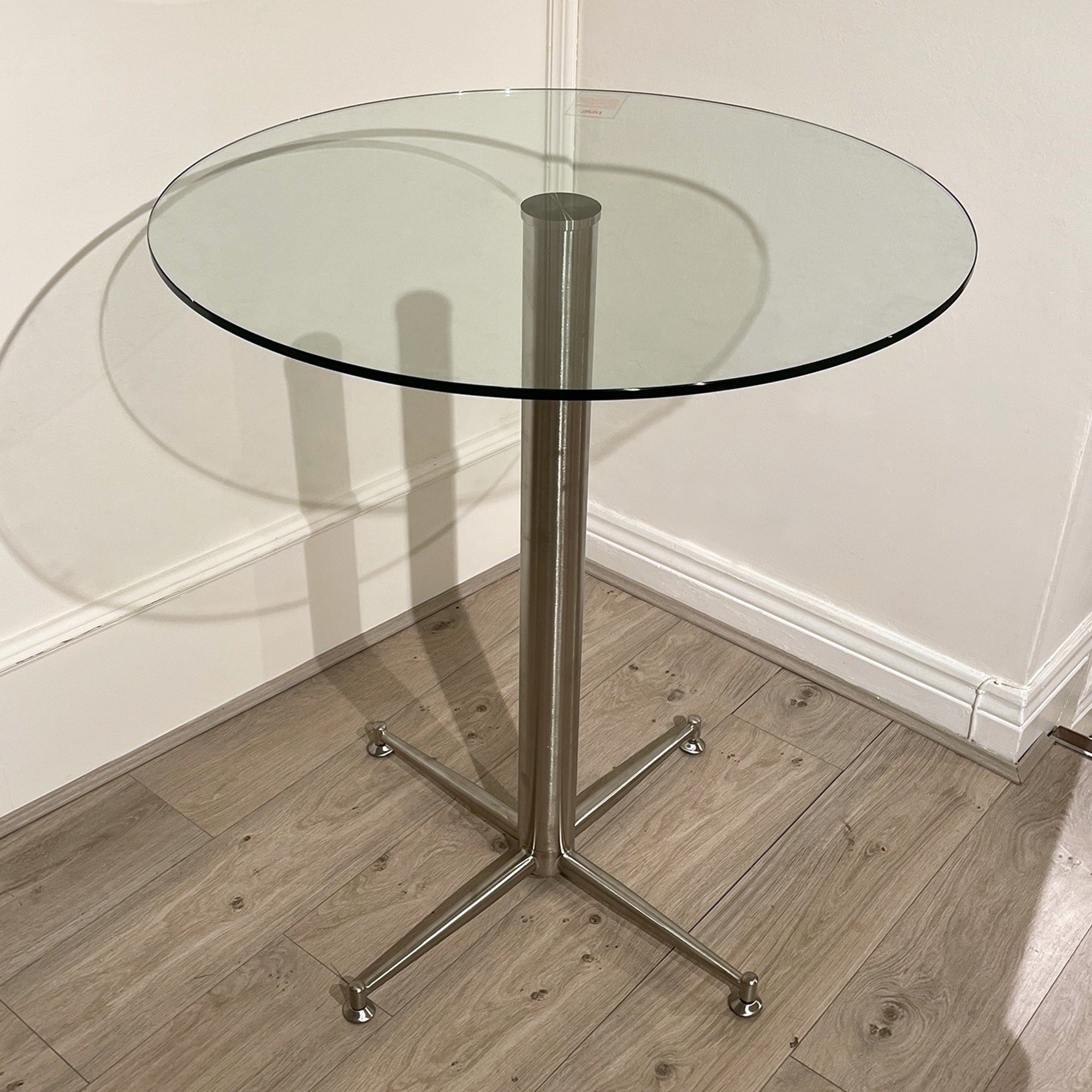 Naples 80cm Brushed Steel Glass Stool Table / light use